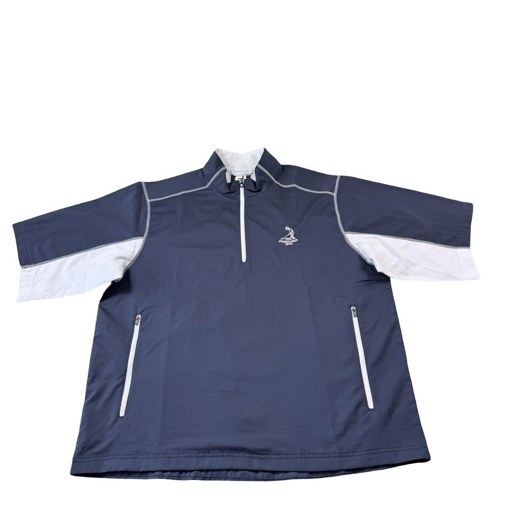 FootJoy Pinehurst 1895 Golf Windshirt Mens L Blue White Half Zip Short Sleeve